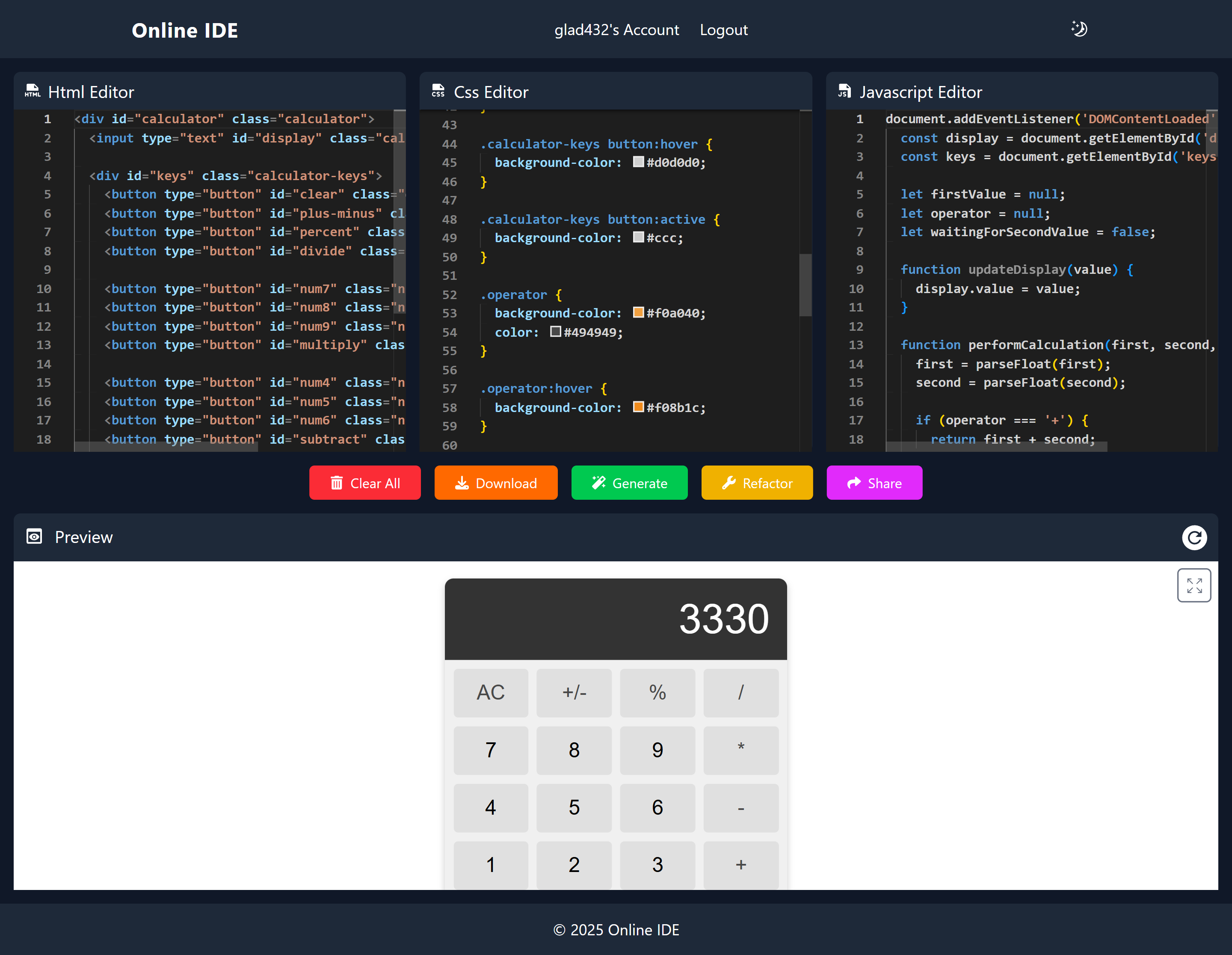 HTML, CSS, JS
